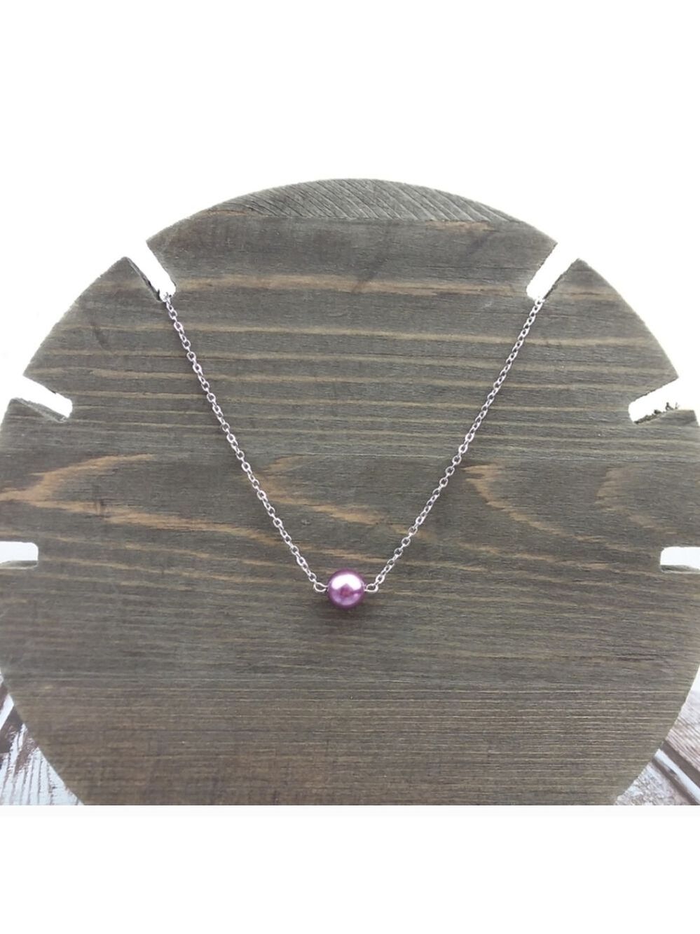NWT Gorgeous Purple Faux Pearl Bead On Silver Stainless Steel Necklace!